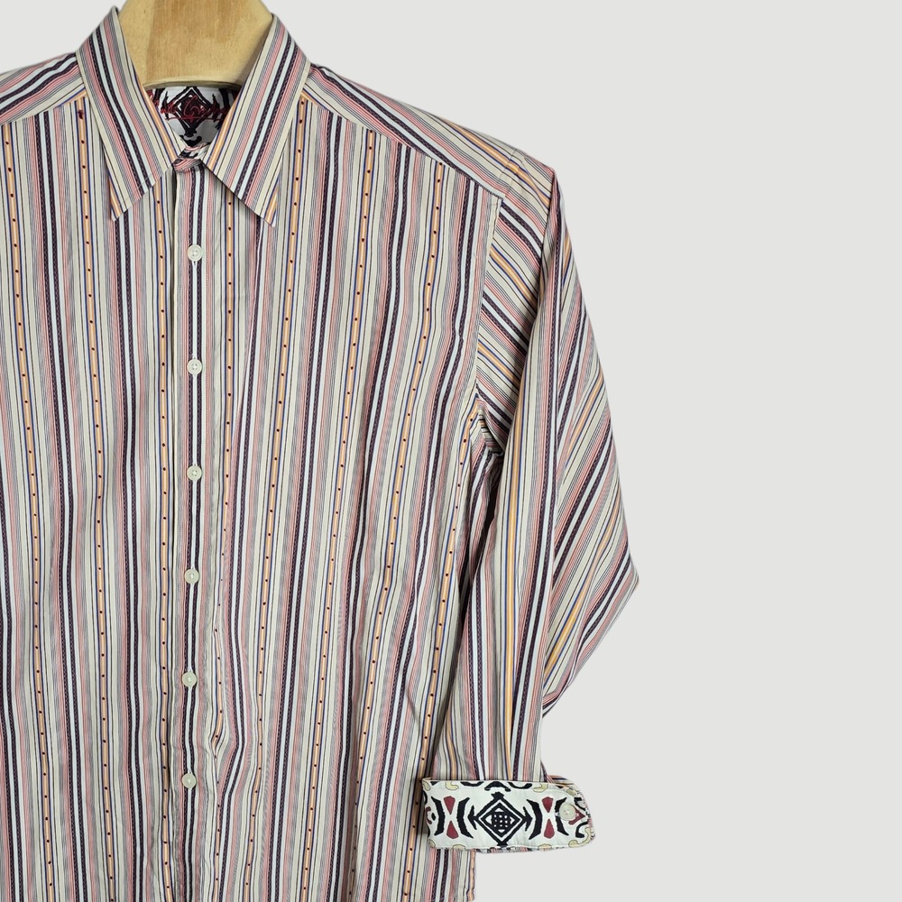 Robert Graham Mens 2XL Striped Button Down Shirt Long Sleeve Geometric Cuff